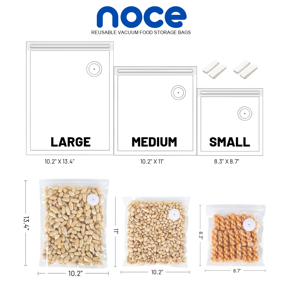 Vacuum storage bag size chart: small, medium and large