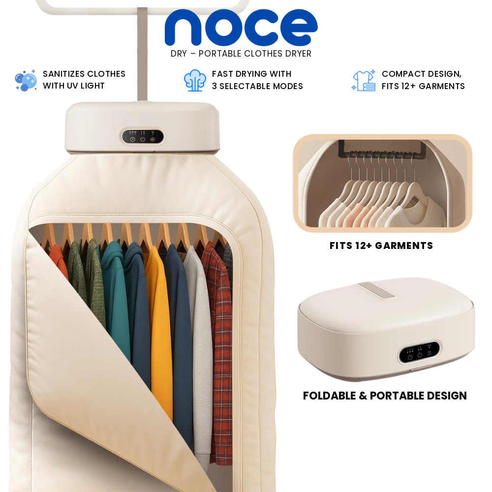Noce Dry portable clothes dryer with UV sanitizing, fits 12+ garments