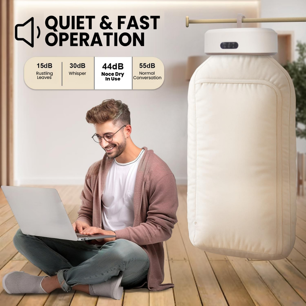 Noce Dry runs quiet at 44dB - quieter than normal conversation, works while you do