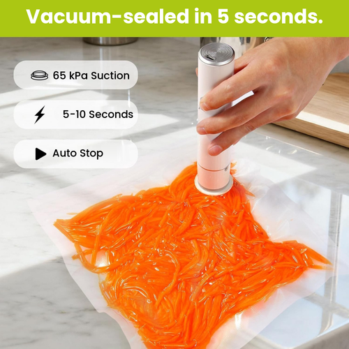 Noce Fresh vacuum seals in 5 seconds with 65 kPa suction and auto stop