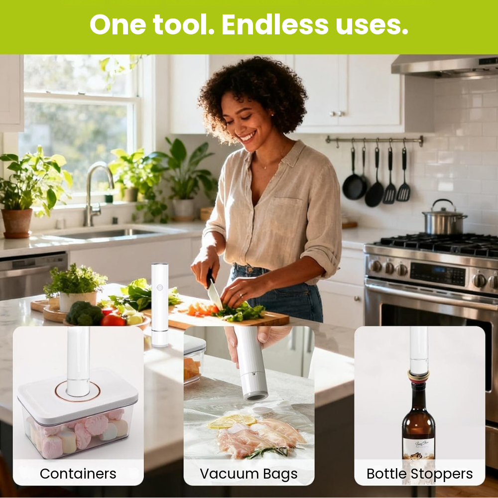 Noce Fresh works with containers, vacuum bags and bottle stoppers