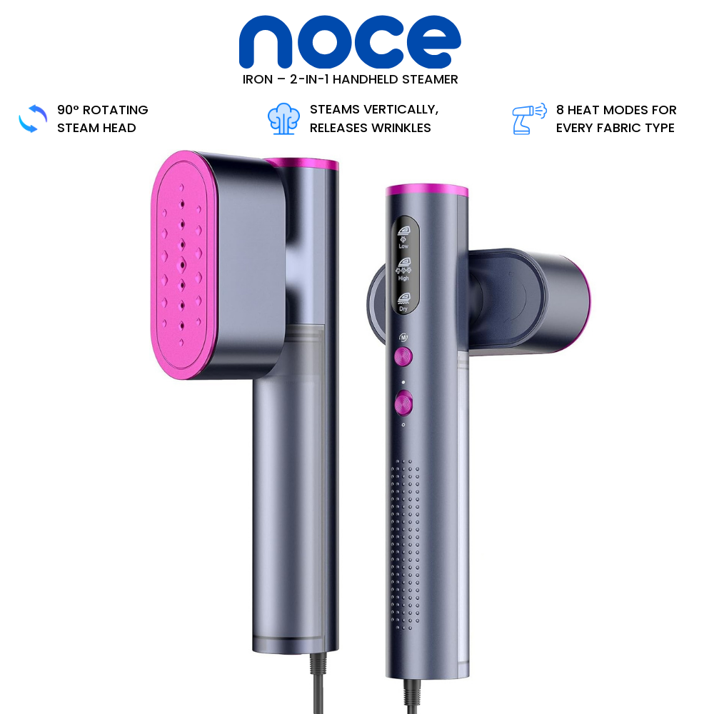 Noce Iron 2-in-1 handheld steamer with 90 degree rotating head and 8 heat modes