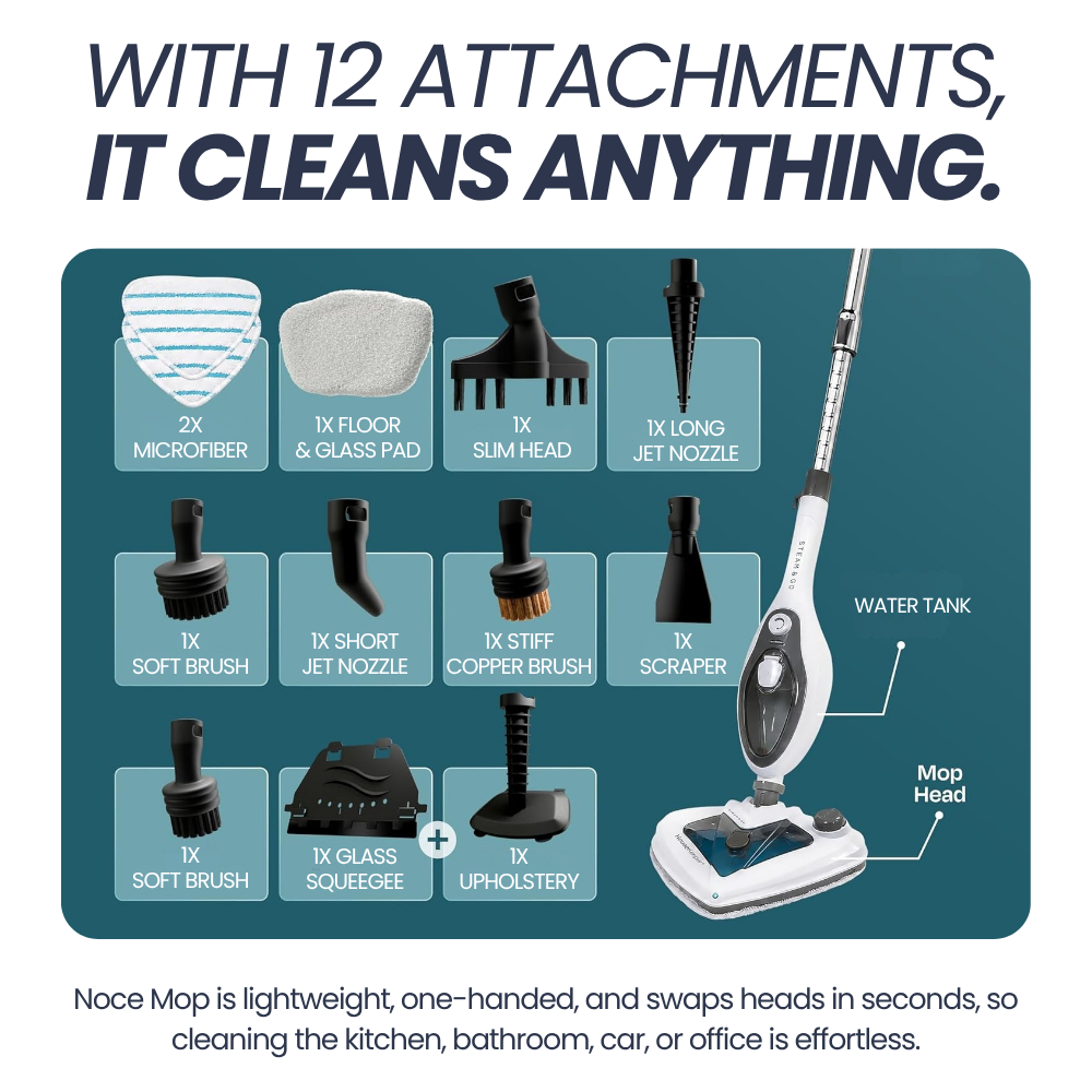 Noce Mop 12 attachments for floors, glass and upholstery