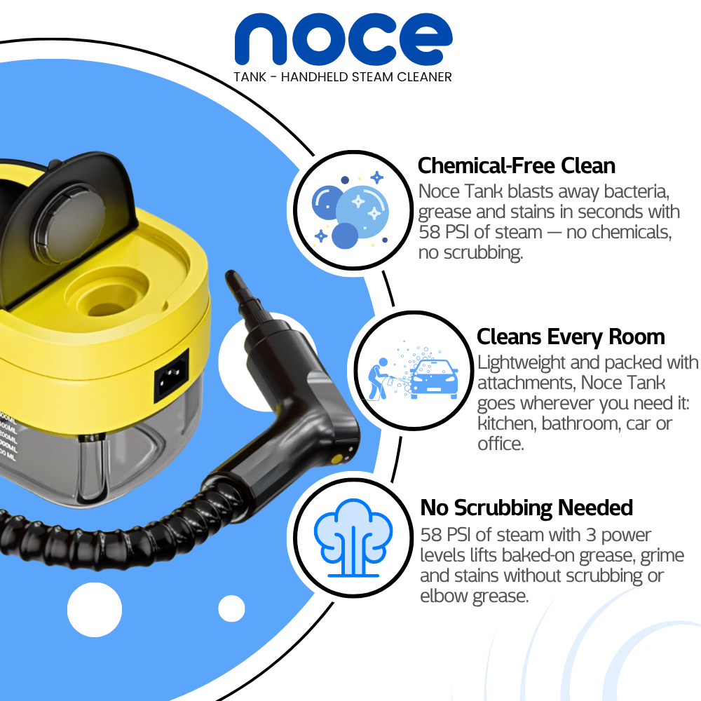 Noce Tank chemical-free clean, cleans every room, no scrubbing needed